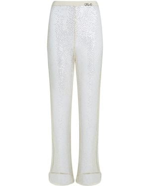 Karl Lagerfeld Mesh Broek Met Pailletten - Wit