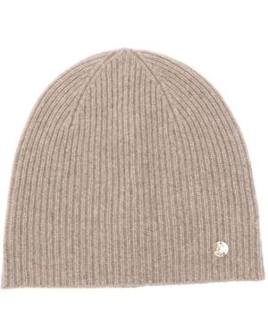 Coccinelle Ribbed Logo-Plaque Beanie - Natural