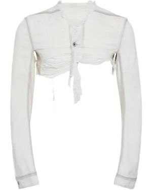 Rick Owens Microworker Distressed Denim Jacket - White