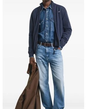 GANT Superfine Lambswool Zip Cardigan - Blue