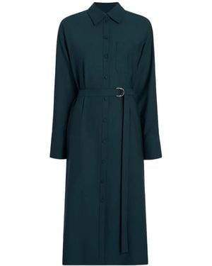 Another Tomorrow Midi Belted Merino Wool Shirt Dress - Blue