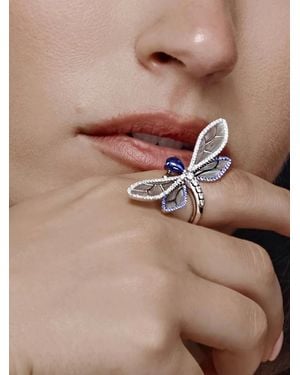 Jewels Aficionado 18Kt Witgouden Ring Met Diamant En Saffier - Bruin