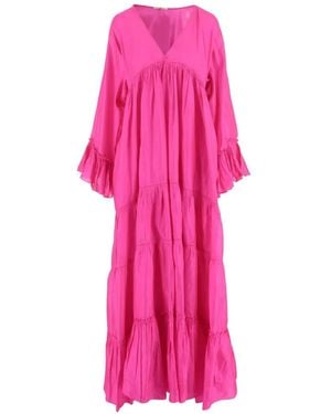 Péro Ruffled V-Neck Silk Dress - Pink