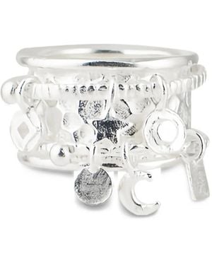 POISONED HEARTS Hammered-Effect Charm Ring - White