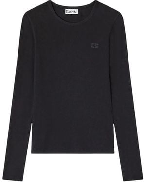 Ganni Long-Sleeve Crew-Neck T-Shirt - Blue