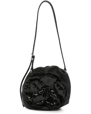 ROTATE BIRGER CHRISTENSEN Flower Bon Bon Sequin-Embellished Bucket Bag - Black