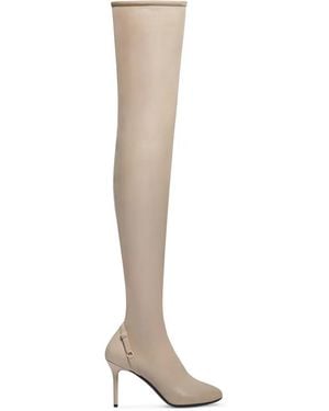 Courreges Stretch-Strap Thigh-High Stiletto Boots - White