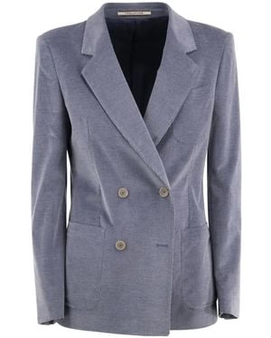 Tagliatore Double-Breasted Ribbed Suit Jacket - Blue