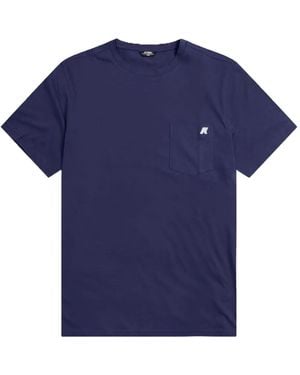 K-Way Sigur Crewneck Pocket-Detail Cotton T-Shirt - Blue