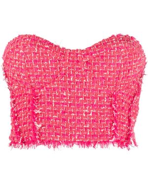 Patrizia Pepe Frayed Tweed Bustier Top - Pink