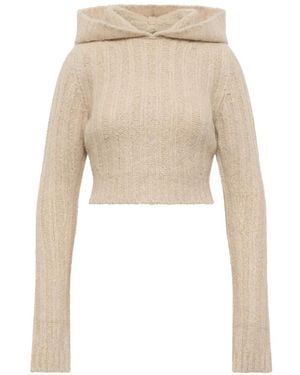 Rick Owens Ribbed-Knit Cropped Hoodie - White