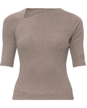 MM6 by Maison Margiela Asymmetric-Neck Ribbed-Knit Top - Grey