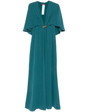 Max Mara Vestido Largo Con Efecto Capa Y Detalle Dorado - Verde