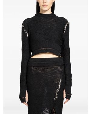Halo Long-Sleeve Crop Top - Black