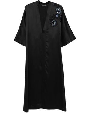 Carine Gilson V-Neck Embroidered Night Gown - Black