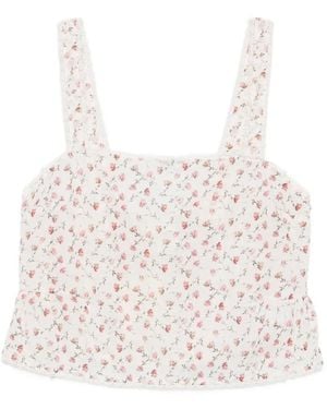 Posse Charlotte Floral-Print Lace-Trim Cotton Tank Top - White