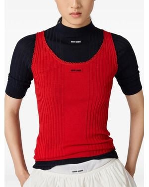 Miu Miu Crochet-Trims Ribbed Tank Top - Red