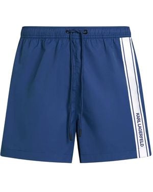 KARL LAGERFELD Elongated-Logo Swim Shorts - Blue