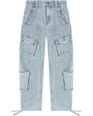 Manière De Voir Anne High-Waisted Bouclé Denim Cargo Pants - Blue