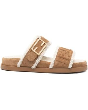 Fendi Feel Ff Embossed Sandals - Brown