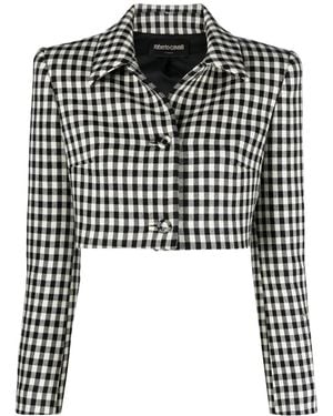 Roberto Cavalli Cropped Gingham-Check Jacket - Black