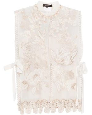 Biyan Floral-Embroidered Vest - Natural