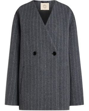 12 STOREEZ Pinstripe Double-Breasted Coat - Black
