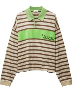 Versace Embroidered-Logo Striped-Intarsia Cotton Polo Shirt - Green