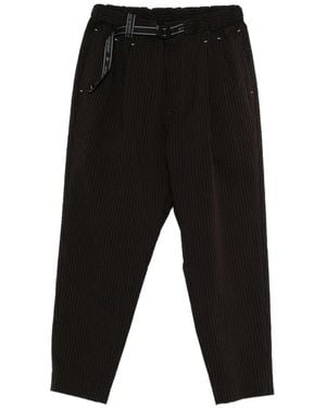 and wander ストライプ パンツ - ブラック
