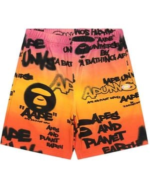 Aape By A Bathing Ape Graffiti-Print Cotton Shorts - Orange