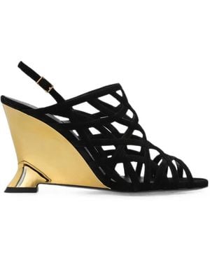 Balmain Cage-Strap Wedge Sandals - Black