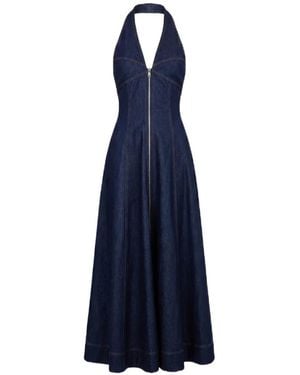 Nicholas Elsa Halterneck Zip-Front Maxi Dress - Blue
