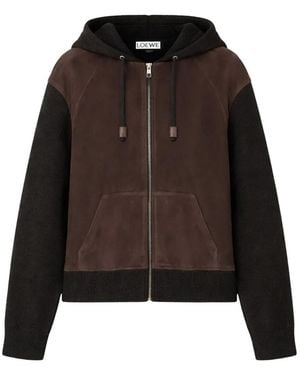 Loewe Drawstring Zip-Up Hoodie - Brown