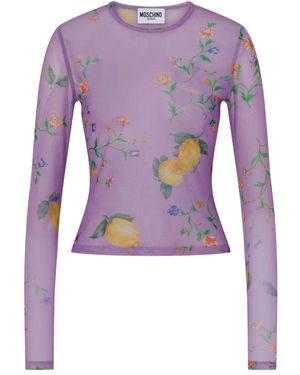 Moschino T-Shirt Fleuri À Manches Longues - Violet