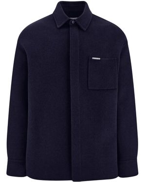 Ferragamo Logo-Plaque Shirt Jacket - Blue