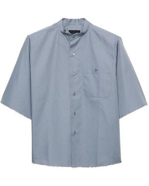 Prada Band-Ollar Raw-Cut Shirt - Blue