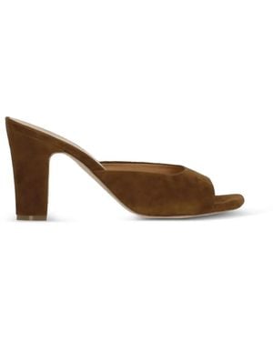 Julie Dee Suede Block-Heel Sandals - Brown