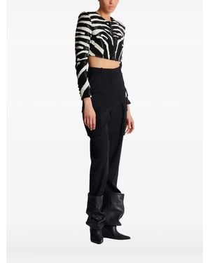 Balmain Zebra-Print Zipped Jacket - Black