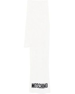 Moschino Ribbed Logo Scarf - White