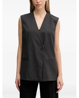 Sisley Pinstripe V-Neck Gilet - Black