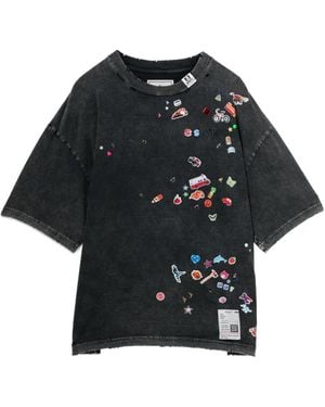 Maison Mihara Yasuhiro Kids Sticker Distressed Embellished T-Shirt - Black