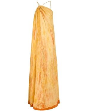 Delos Amaya Abstract-Print Gathered Maxi Dress - Metallic