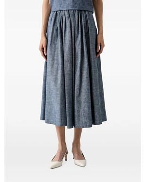 Benetton Pleated-Waistband Midi Full Skirt - Blue