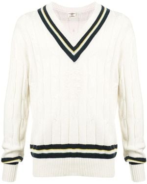 Kent & Curwen V-neck Striped Jumper - White