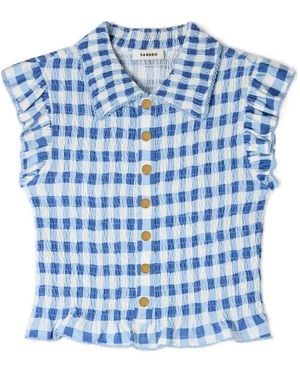 Sandro Check Smocked Shirt - Blue