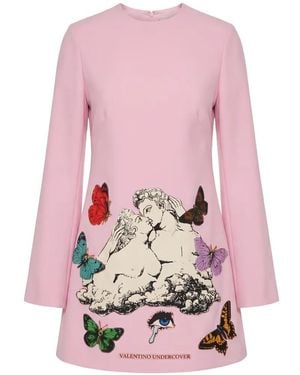 Valentino Garavani Patch-Detail Flared-Sleeve Mini Dress - Pink