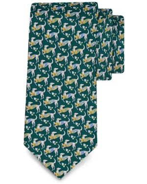 Ferragamo Hounds-Print Silk Tie - Green