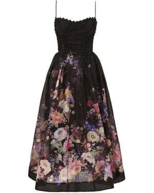 Zimmermann Luna Floral-Print Bead-Embellished Midi Dress - White