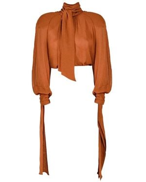 ROWEN ROSE Bow-Neck Long-Sleeve Blouse - Orange