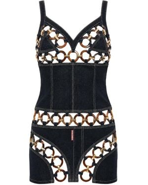 DSquared² Cut-Out Ring-Embellished Mini Dress - Black
